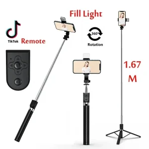 1-67M-Long-Extended-Bluetooth-Wireless-Selfie-Stick-Live-Broacast-Stand-Holder-Tripod-Foldable-With-Fill-Transparent image