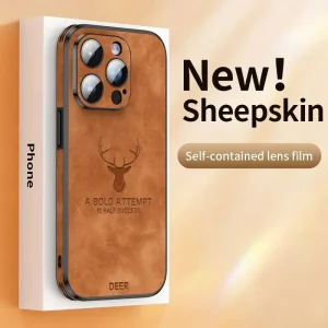 Luxury-Deer-Leather-Phone-Case-For-iPhone-14-13-12-Pro-Max-Lens-Glass-Bumper-Shockproof-Image