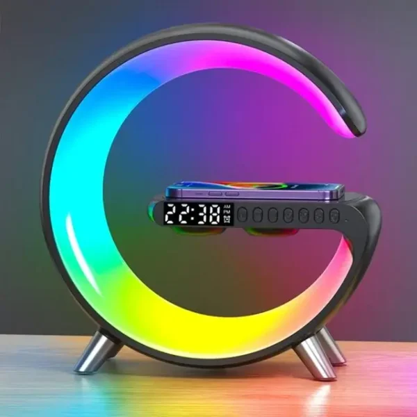 Multifunctional-Charging-Station-APP-Control-RGB-Night-Light-Wireless-Charger-Alarm-Clock-Speaker-For-Iphone image
